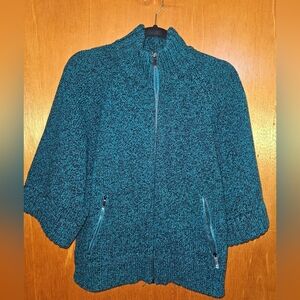 Vintage Jewel Tone Knit Zippered Batwing Sweater & Pockets!